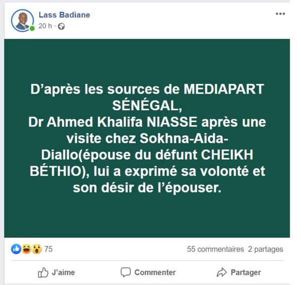 Que faisait Ahmed Khalifa Niass chez l'épouse du défunt Béthio?