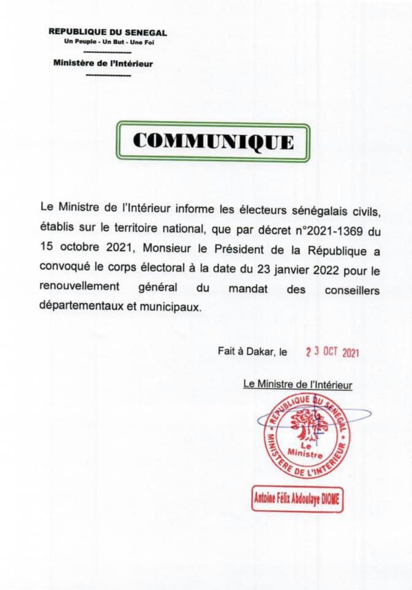 Locales de janvier 2022: Le chef de l'Etat convoque le corps électoral! (Document)