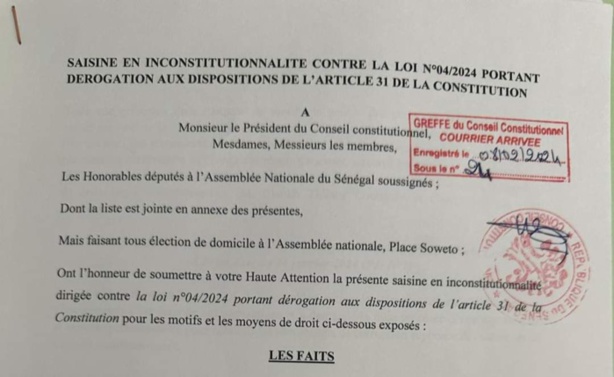 Tenue de la présidentielle le 25 février : 39 députés de Yewwi Askan Wi saisissent le Conseil Constitutionnel  (document)