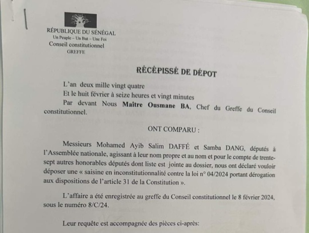 Tenue de la présidentielle le 25 février : 39 députés de Yewwi Askan Wi saisissent le Conseil Constitutionnel  (document)