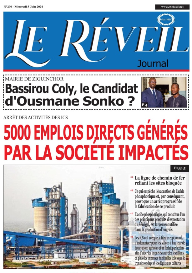 La Une du journal le réveil du Mercredi 05 juin 2024