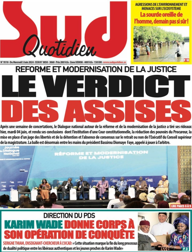 La Une du journal le réveil du Mercredi 05 juin 2024