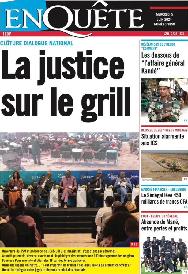 La Une du journal le réveil du Mercredi 05 juin 2024