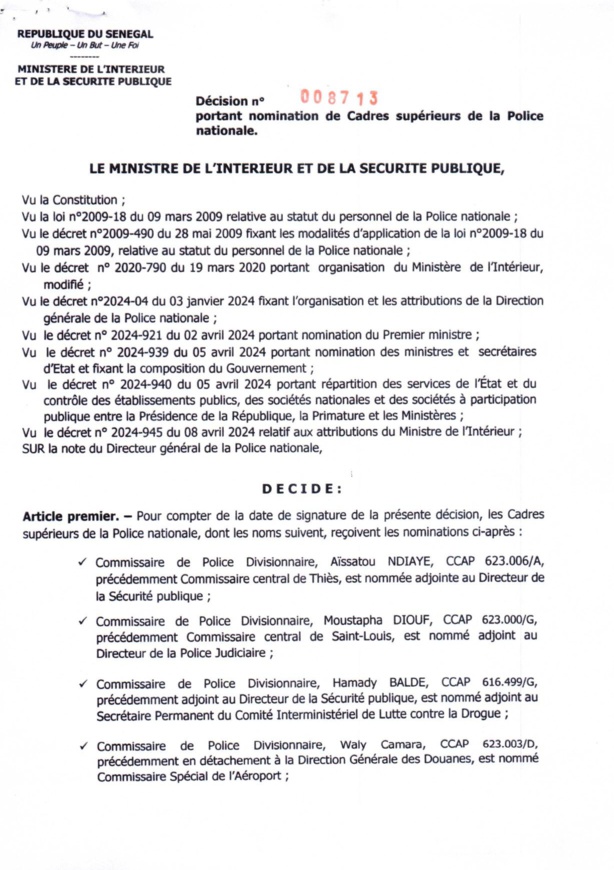 Remaniement à la Police : Bara Sangharé et Adramé Sarr écartés de la SU et de la DIC