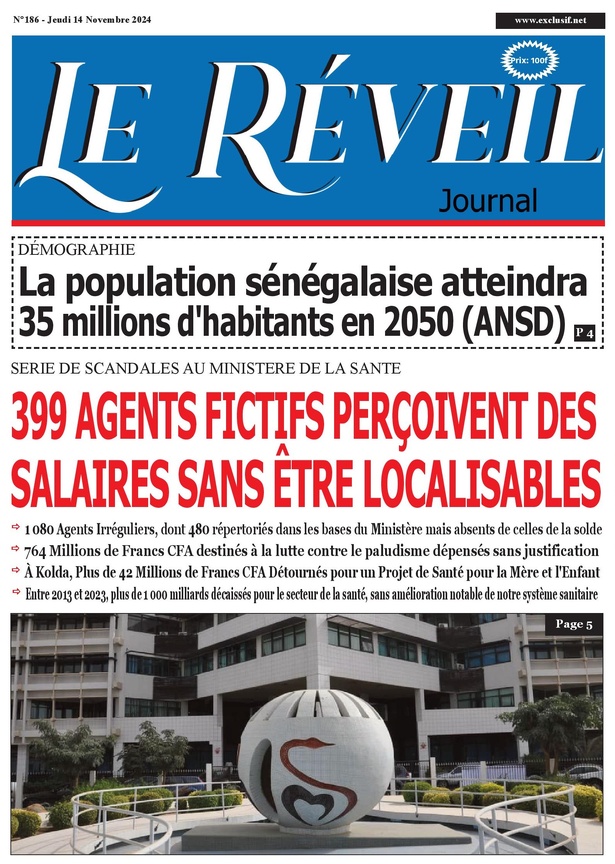 La Une du journal le Réveil du Jeudi  14 Novembre 2024