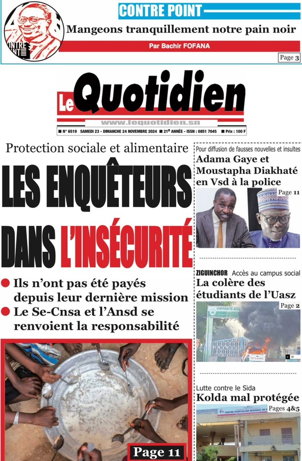 La Une du journal le Réveil du Samedi 23 Novembre 2024