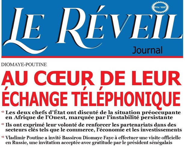 La Une du journal le Réveil du Samedi 23 Novembre 2024