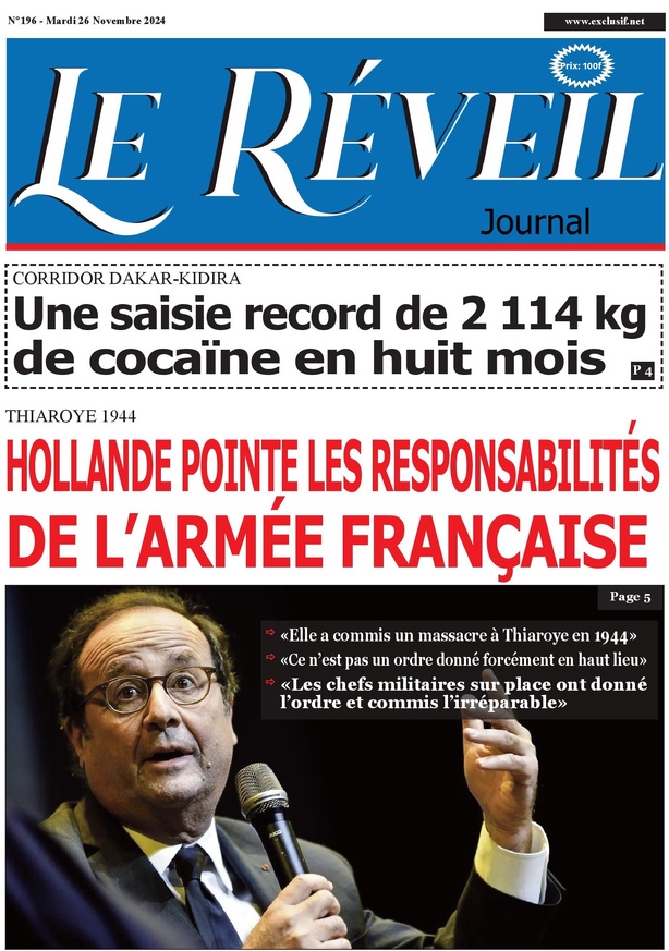 La Une du Journal Le Réveil de ce mardi 26 novembre 2024.