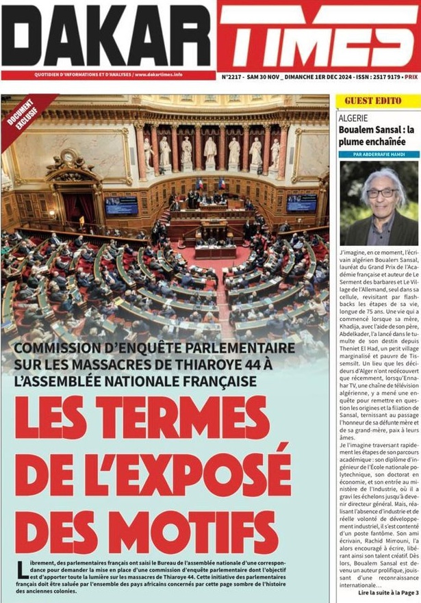 La Une du journal le Réveil du Samedi 30 Novembre 2024