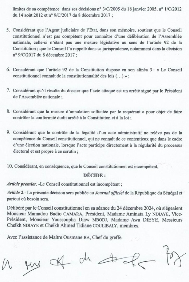 Radiation de Barthélemy Diaz : Le Conseil constitutionnel se déclare incompétent