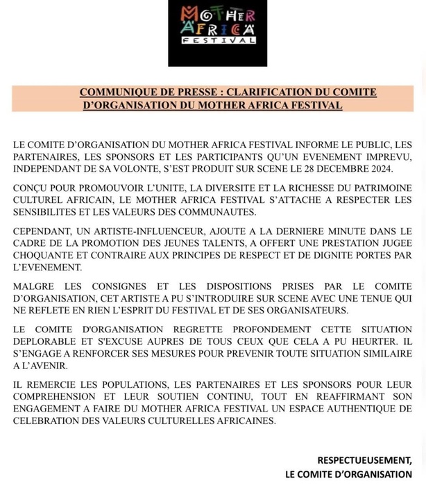 Mother Africa Festival : Un incident lié au comportement vestimentaire de l'artiste "L’Excès" soulève des interrogations