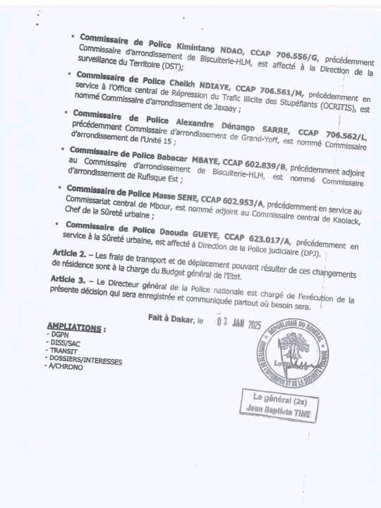 Grand remaniement au sein de la Police nationale sénégalaise (DOCUMENTS)