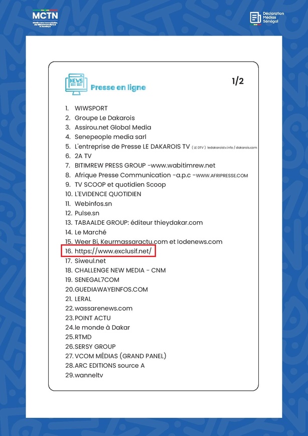 Sénégal : « Exclusif.net » intègre la liste des médias reconnus par l’État [Documents]