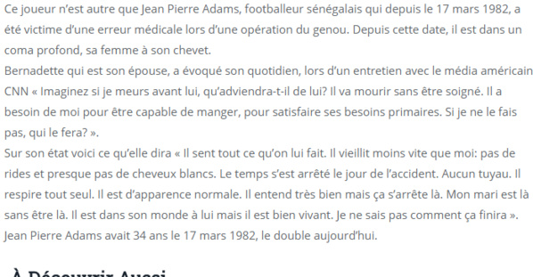 Un footballeur Sénégalais dans le coma depuis 1982