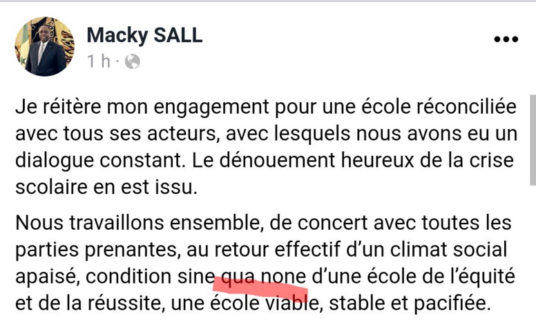 Macky commet encore une faute sur Twitter... en parlant de l'Education