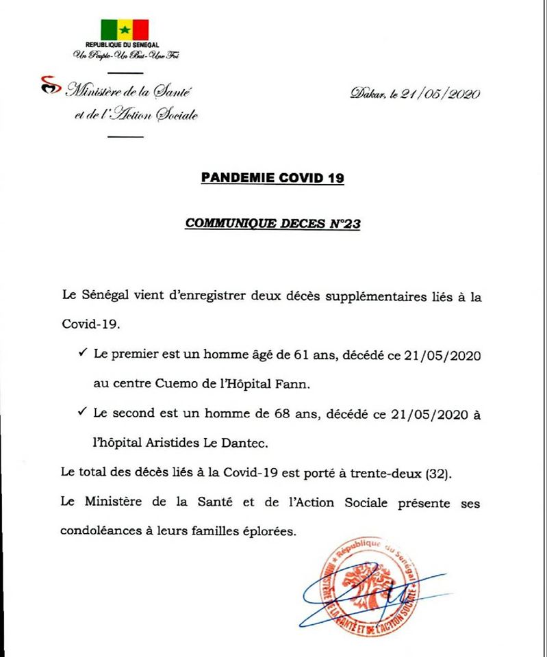 Covid-19: Le Sénégal enregistre trois morts en une journée