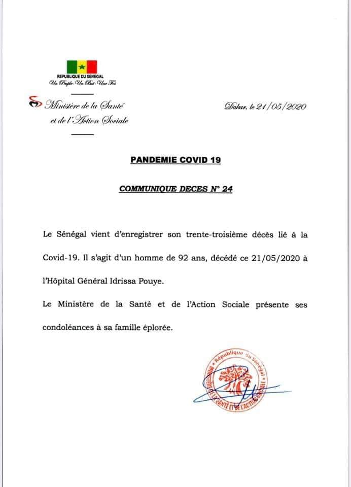 Covid-19: Le Sénégal enregistre trois morts en une journée