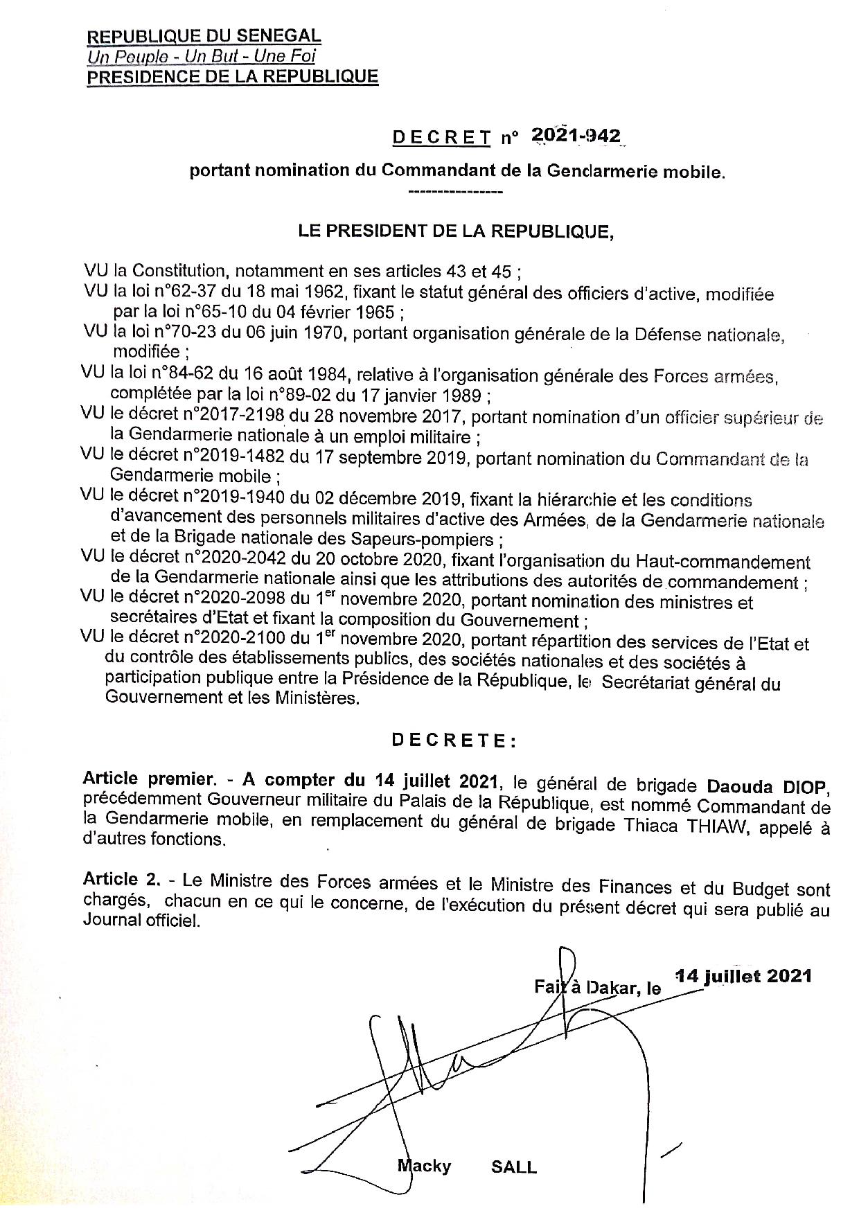 Nominations : Daouda Diop et Meissa Cellé Ndiaye, deviennent des généraux