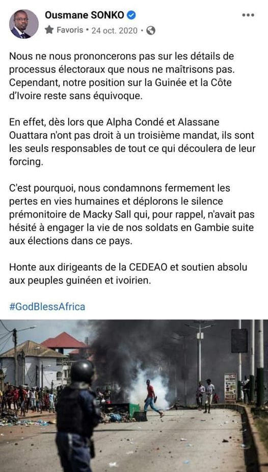 Coup d’Etat en Guinée: Sonko prie pour que cela serve de leçon aux futurs candidats à un 3e mandat