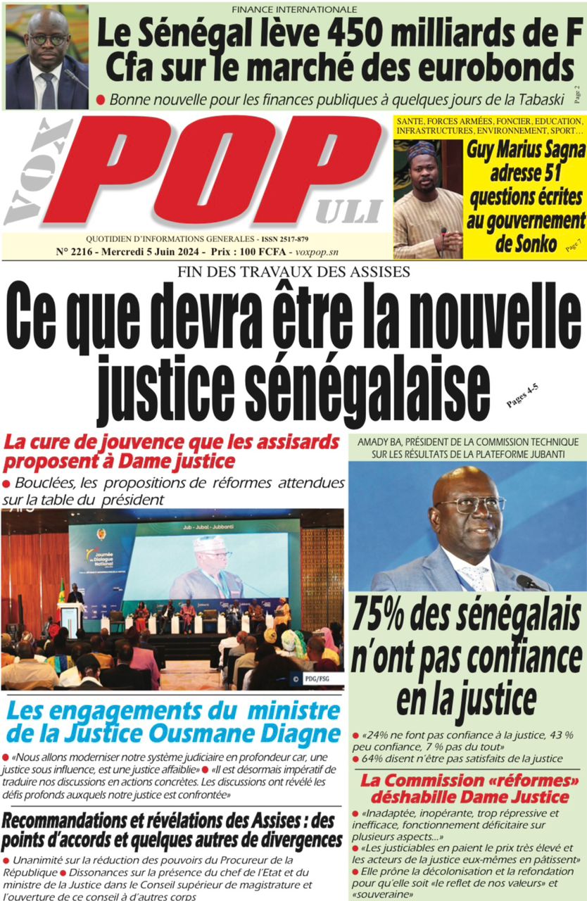 La Une du journal le réveil du Mercredi 05 juin 2024