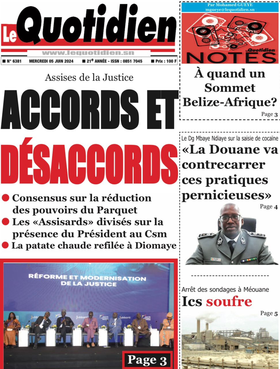 La Une du journal le réveil du Mercredi 05 juin 2024