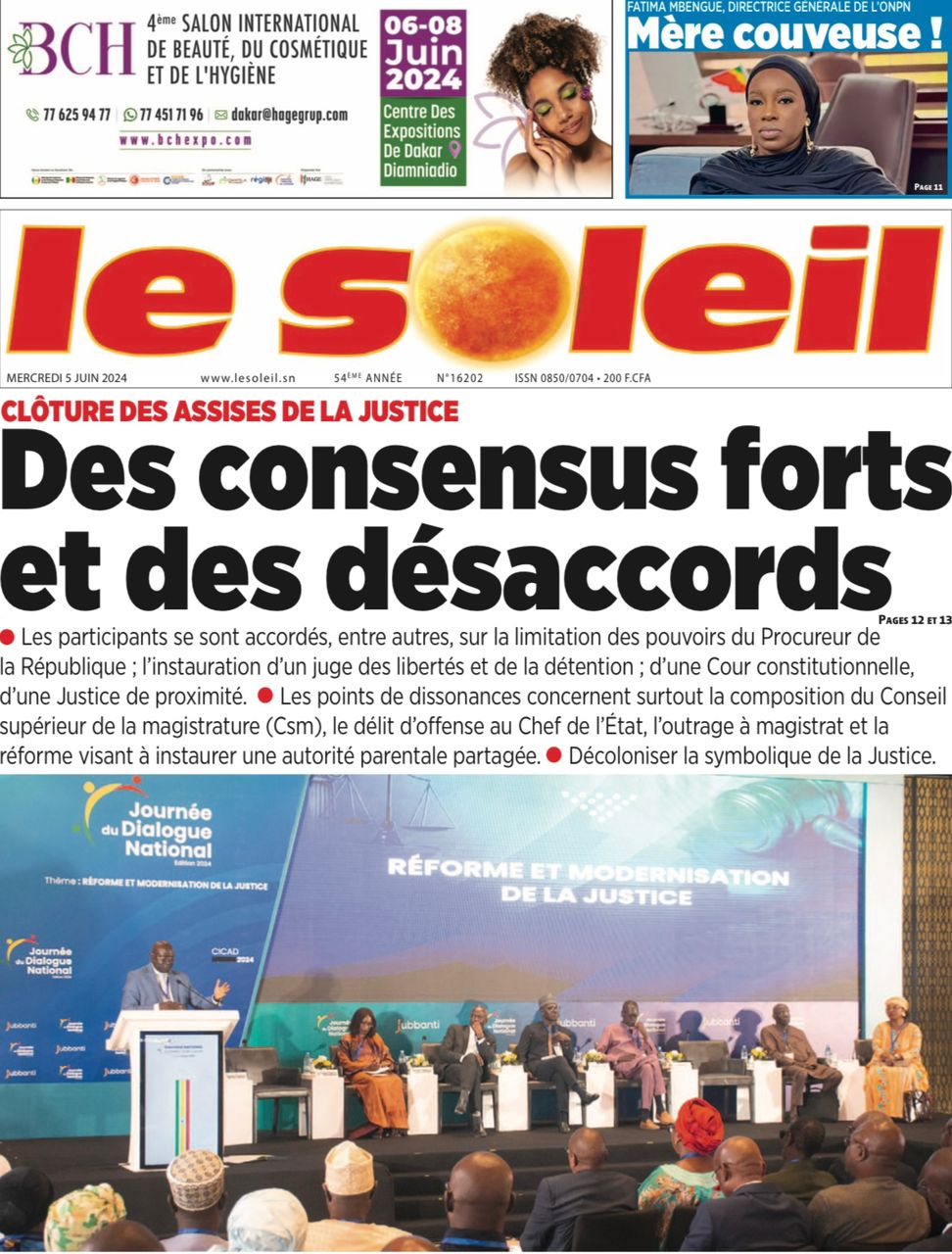 La Une du journal le réveil du Mercredi 05 juin 2024