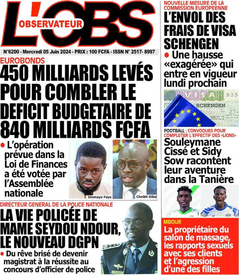 La Une du journal le réveil du Mercredi 05 juin 2024