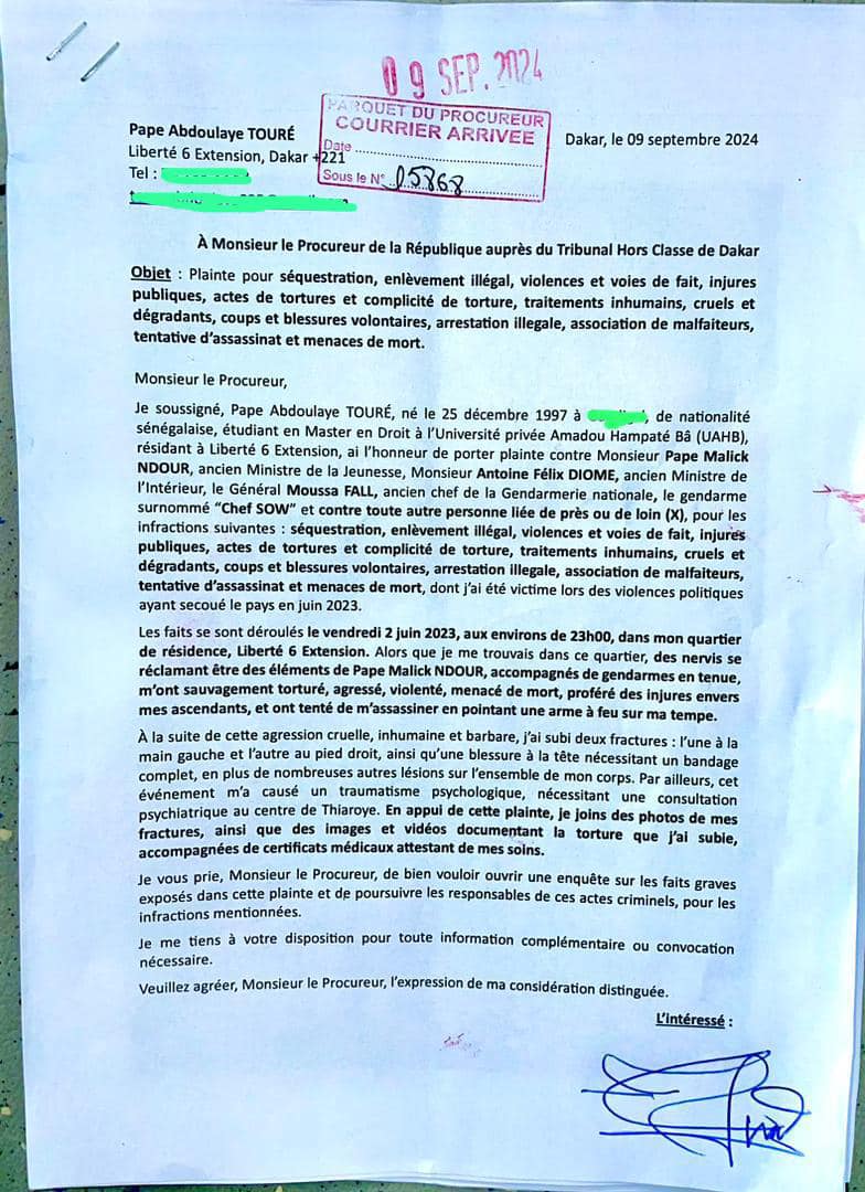 Complicité de torture, traitements inhumains et dégradants : le général Moussa Fall et Cie visés par une plainte (Document)