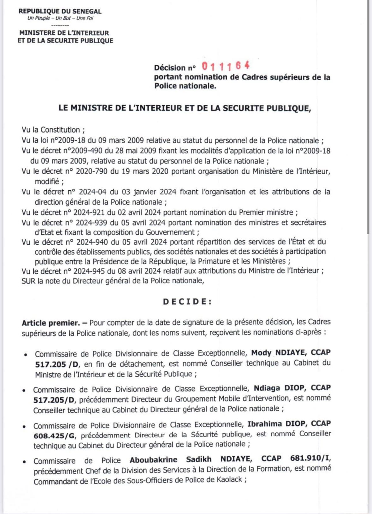 Remaniement au sein de la Police nationale : Le Général Jean-Baptiste Tine restructure les unités clés