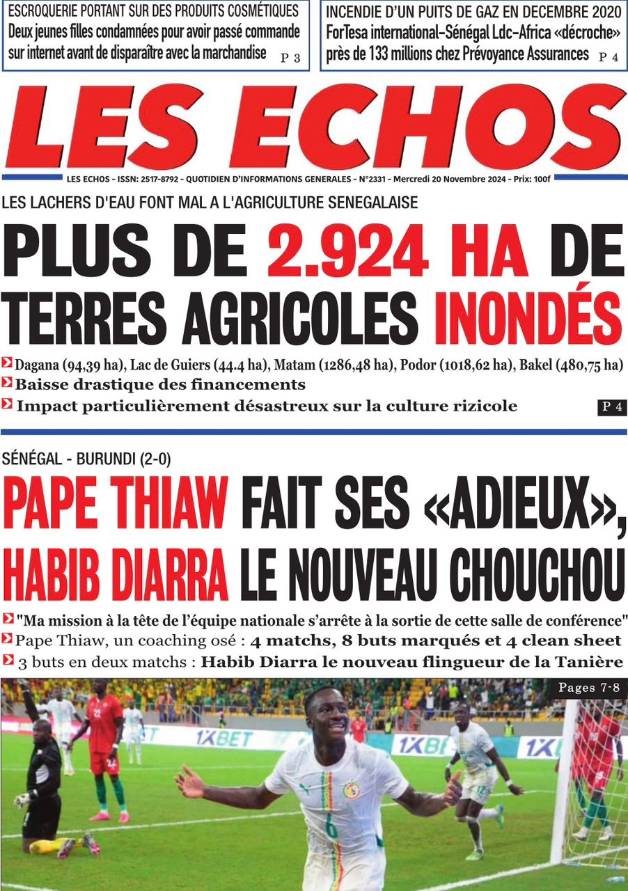 La Une du journal le Réveil du Mercredi 20 Novembre 2024