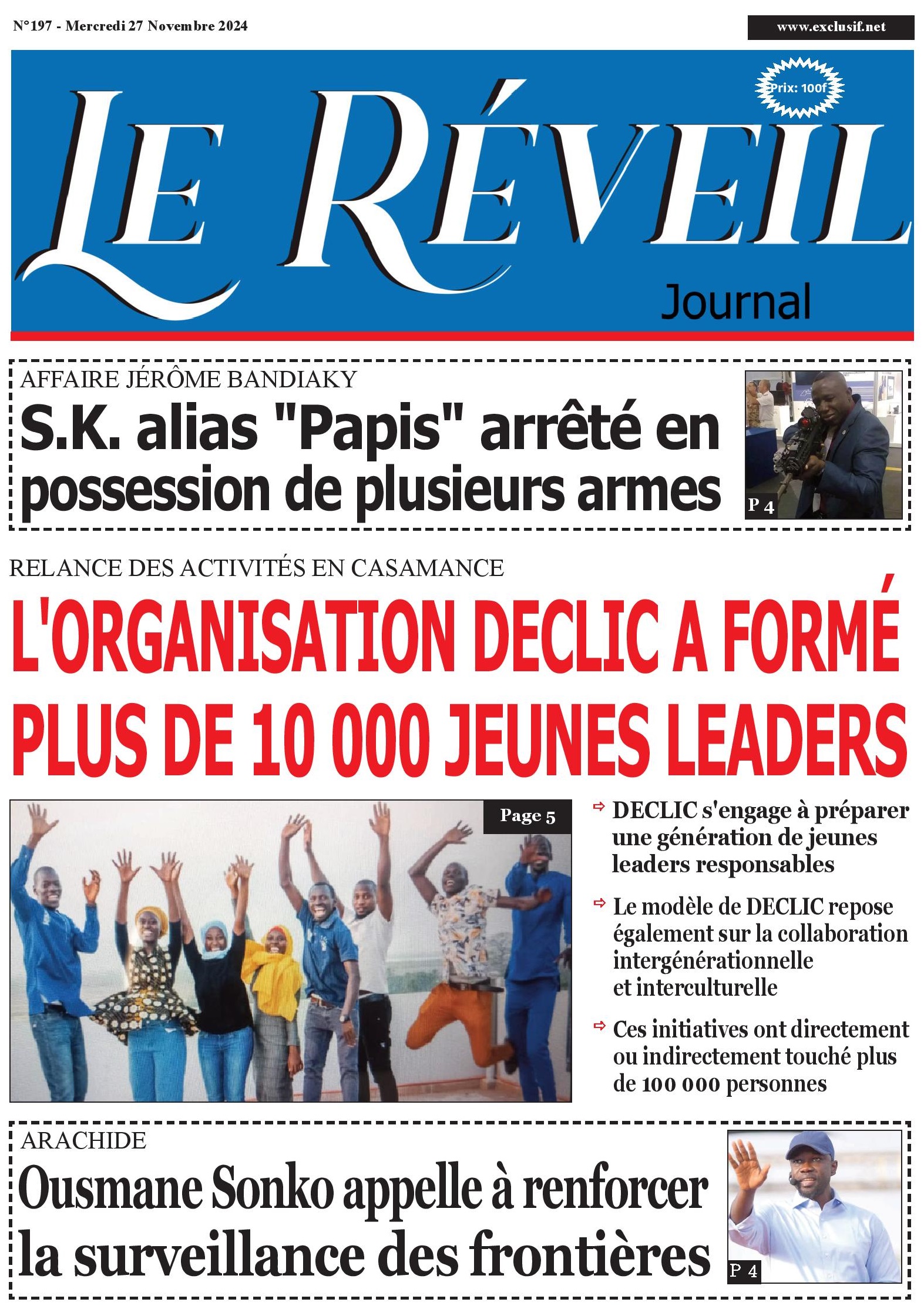 La Une du Journal Le Réveil de ce mercredi 27 novembre 2024.