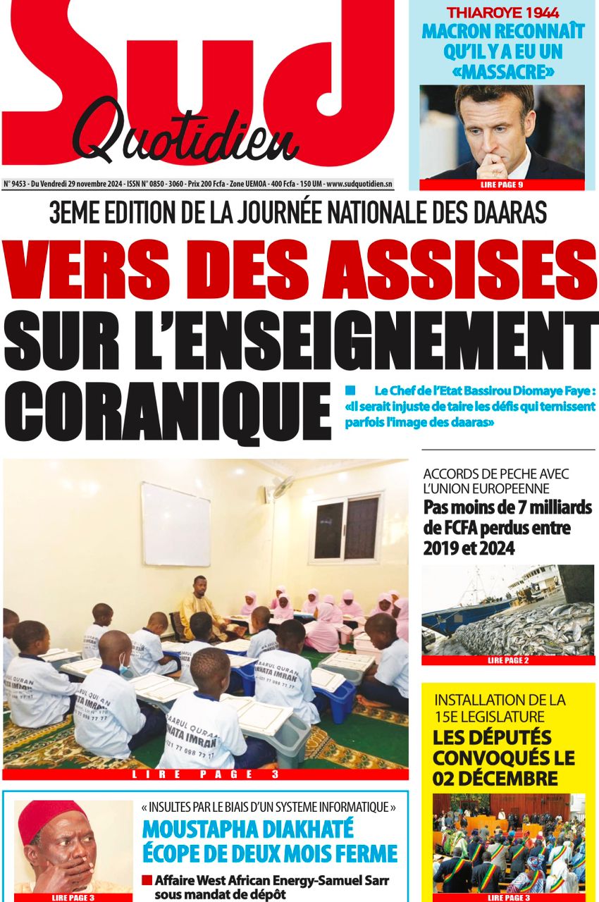 La Une du Journal Le Réveil de ce Vendredi 29 novembre 2024