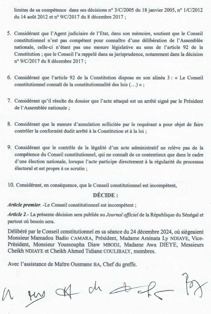 Radiation de Barthélemy Diaz : Le Conseil constitutionnel se déclare incompétent