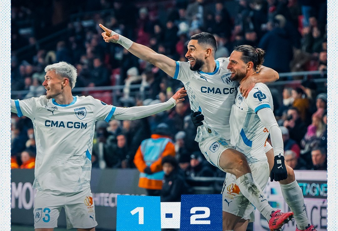 En Ligue 1, l’Olympique de Marseille s’impose à Rennes et conforte sa deuxième place 