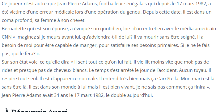 Un footballeur Sénégalais dans le coma depuis 1982