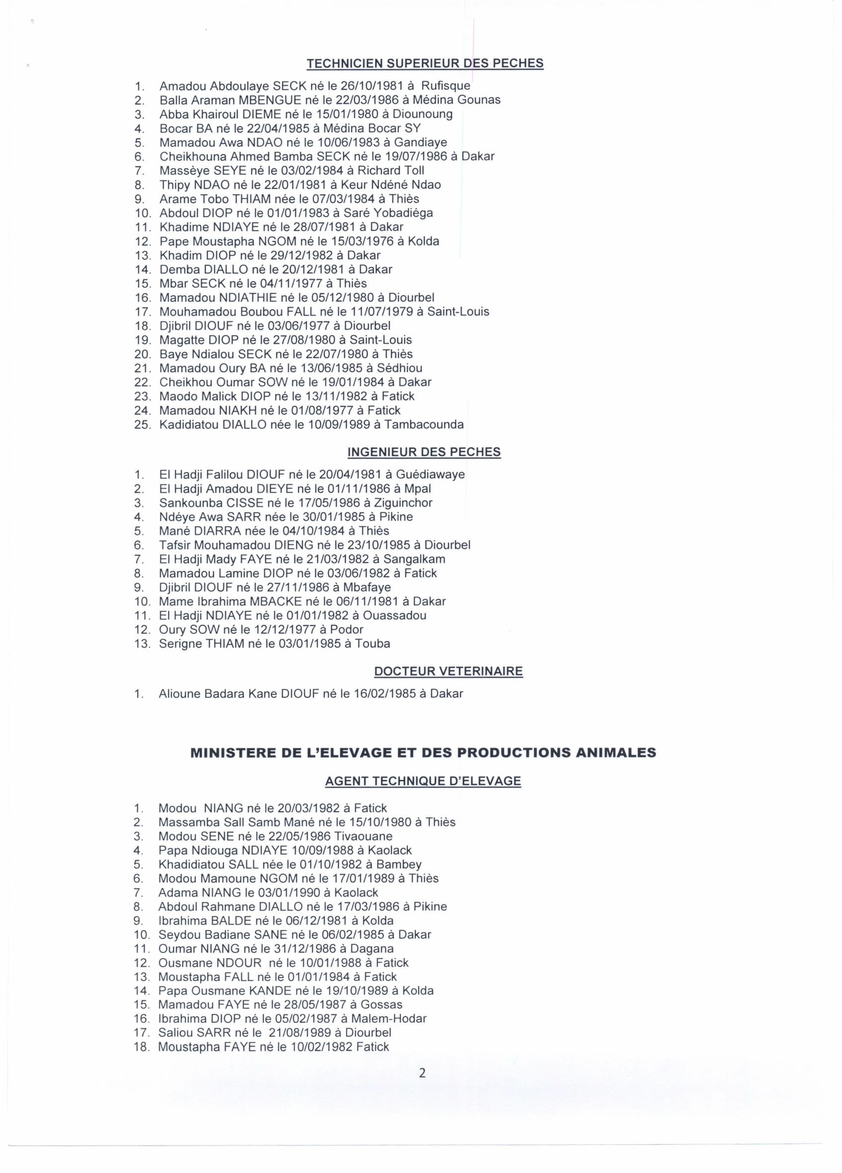 Voici la liste des nouveaux fonctionnaires de l'Etat:  Les régions Fatick et Kaolack bien servies par Macky 