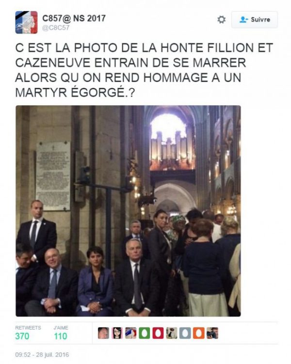 Prêtre égorgé : Le fou rire de Bernard Cazeneuve et François Fillon pendant la messe pour le père Hamel